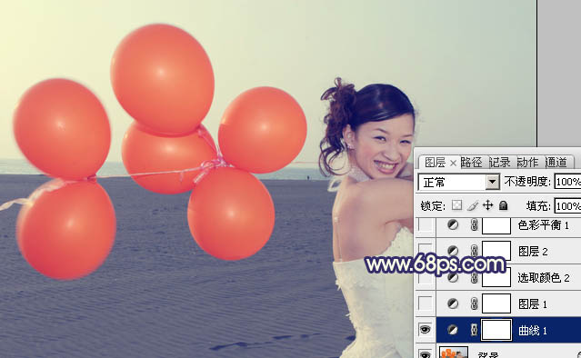 Photoshop调出海景婚片柔美的蓝橙色4