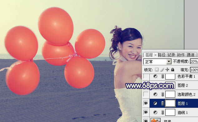 Photoshop调出海景婚片柔美的蓝橙色5