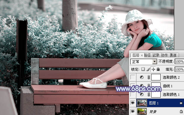 Photoshop给公园美女照片加上淡调青紫色教程4