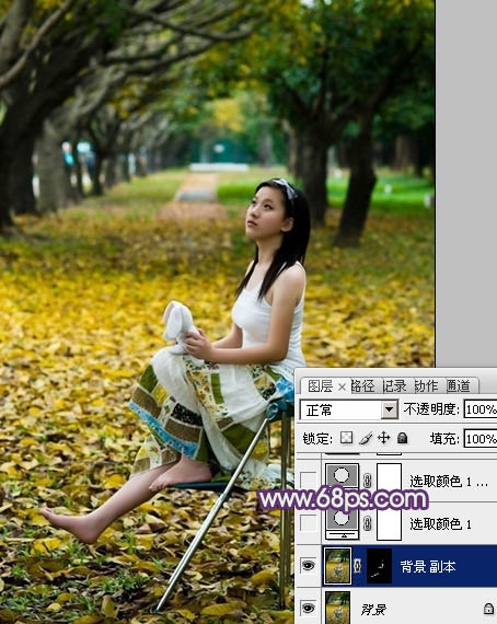Photoshop打造橙紫色树林写真人物照片4