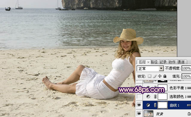 Photoshop打造海滩上的美女照片淡紫霞光色教程5
