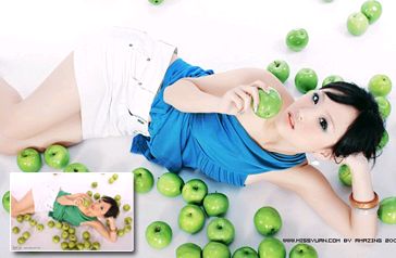 PhotoShop为美女苹果调出通透的青绿色调1