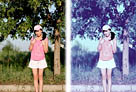 Photoshop给外景美女照片加上流行的韩系粉蓝色教程1