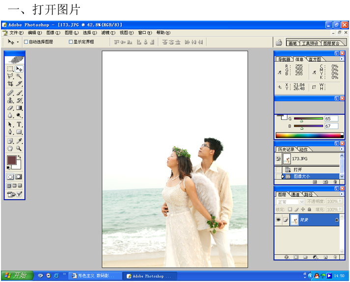 PhotoShop为海边的婚纱照添加淡彩色调4