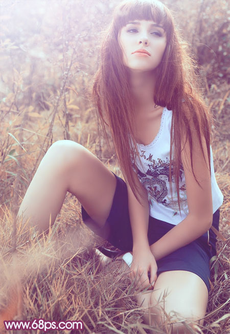 Photoshop给草地美女照片增加柔美的橙褐色3