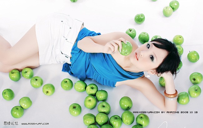 PhotoShop为美女苹果调出通透的青绿色调3