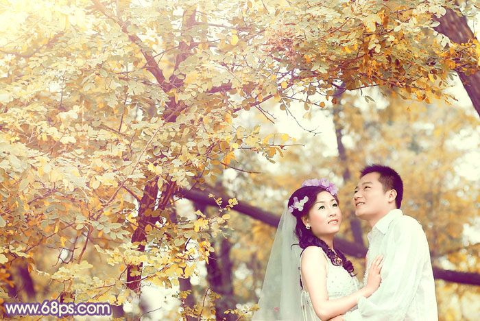 Photoshop给树林婚片加上浓郁浪漫的秋季色技巧3