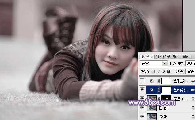 Photoshop给美女照片加上韩系紫蓝色技巧6