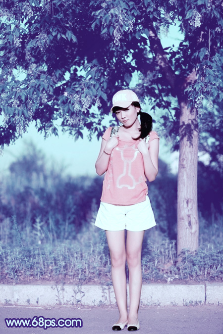 Photoshop给外景美女照片加上流行的韩系粉蓝色教程3