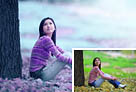 Photoshop给草地上的人物照片加上青紫色教程1