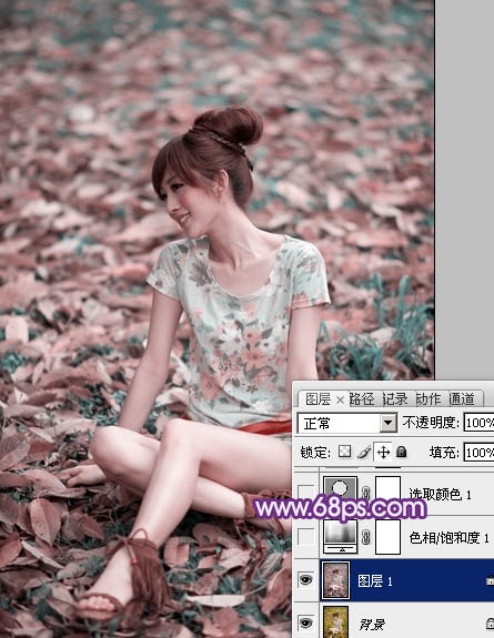 Photoshop给草地上的美女照片增加淡调蓝紫色教程4