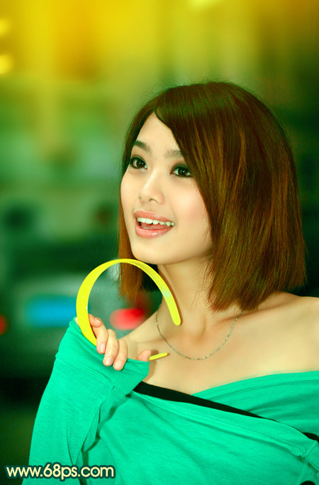 Photoshop给室内美女照片调出流行的黄青色2