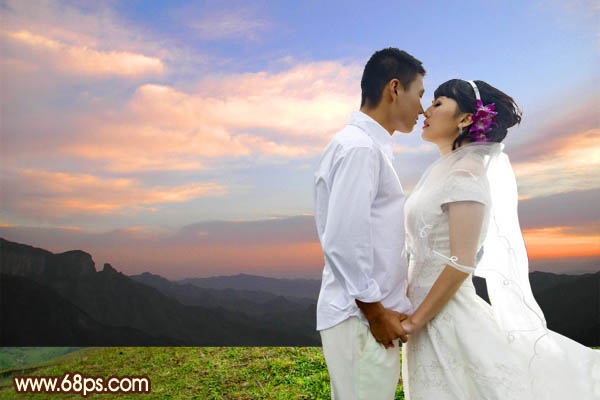 Photoshop给山景婚片增加漂亮的霞光色5