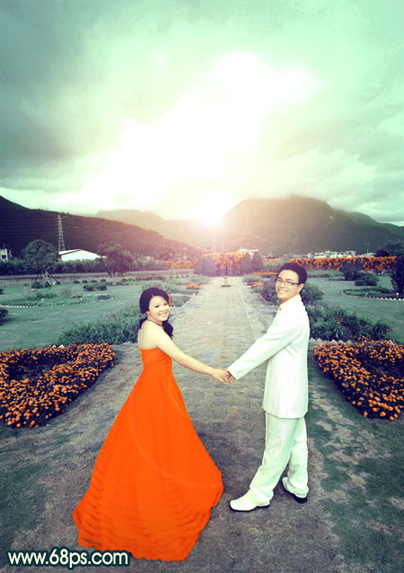 Photoshop打造古典青绿色外景婚片教程2