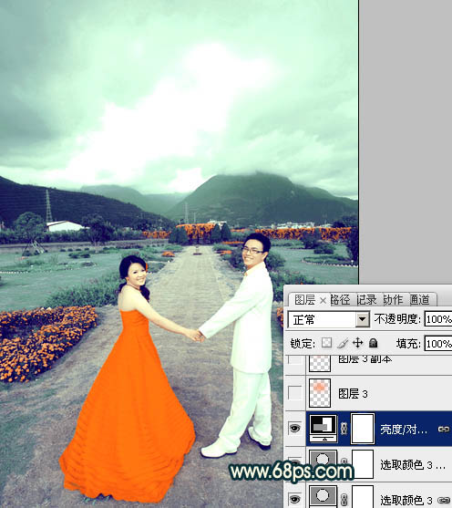 Photoshop打造古典青绿色外景婚片教程24