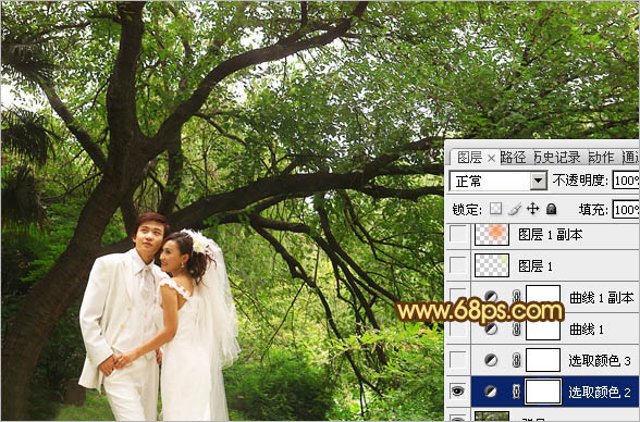 Photoshop调出树林婚片温馨的橙褐色4