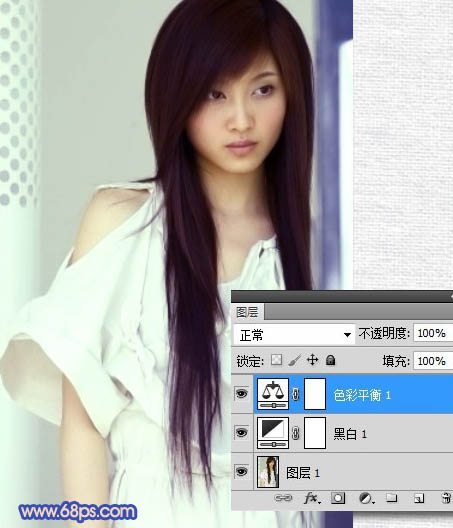 Photoshop调出室内人物照片柔美的淡紫色5