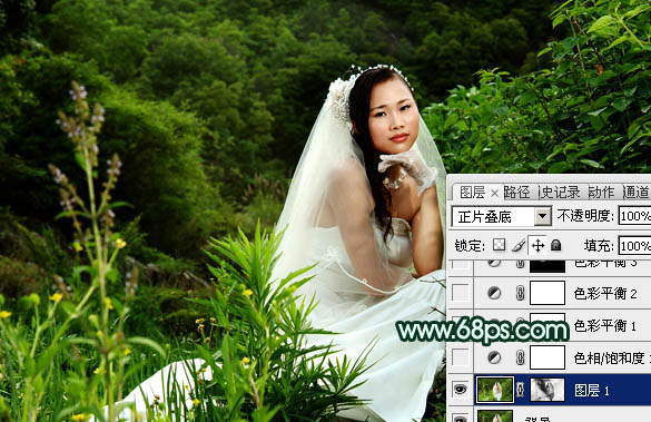 PS制作柔美的暗绿色外景婚片3