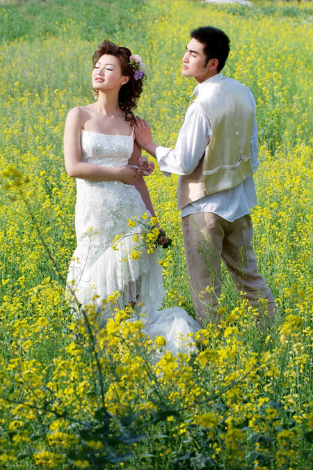 Photoshop打造柔和的金色花朵背景婚片1