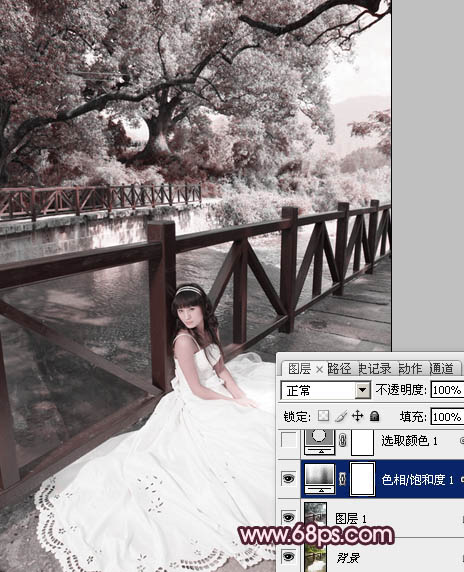 Photoshop给河边美女婚片调出梦幻的紫红色教程6
