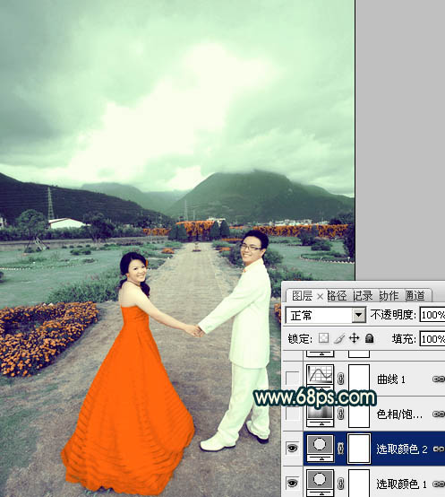 Photoshop打造古典青绿色外景婚片教程12