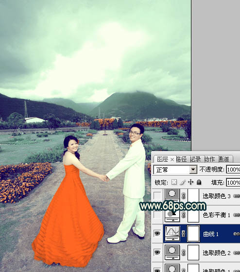 Photoshop打造古典青绿色外景婚片教程14