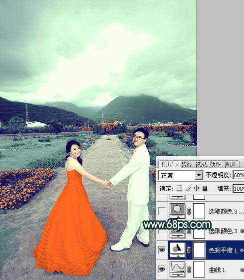 Photoshop打造古典青绿色外景婚片教程17