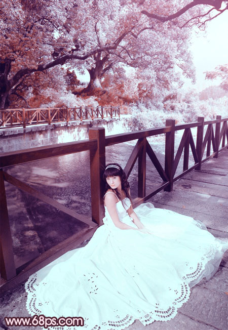 Photoshop给河边美女婚片调出梦幻的紫红色教程3
