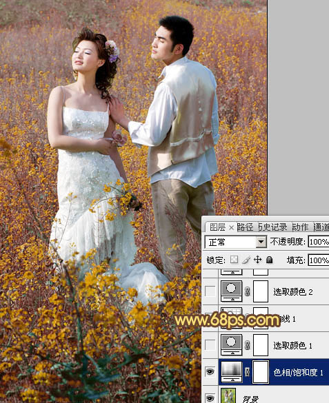Photoshop打造柔和的金色花朵背景婚片4