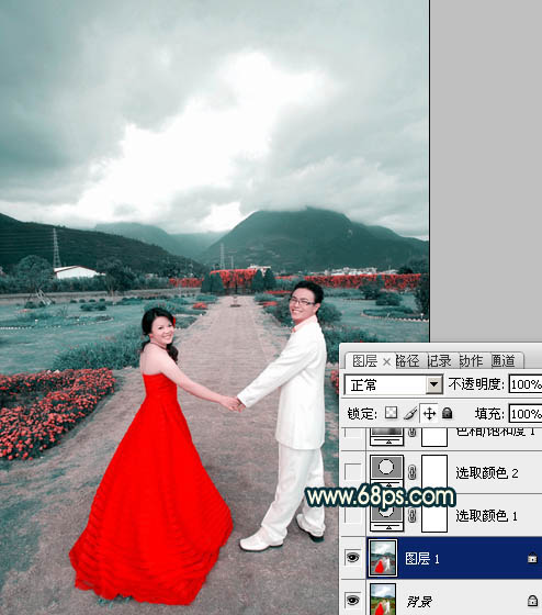 Photoshop打造古典青绿色外景婚片教程3