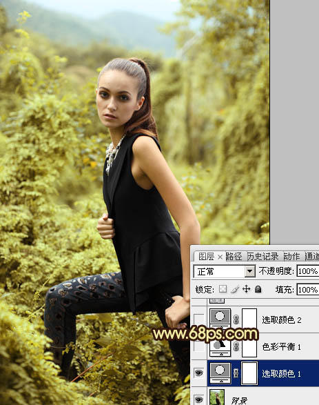 Photoshop调出树林模特图片柔美的青褐色6