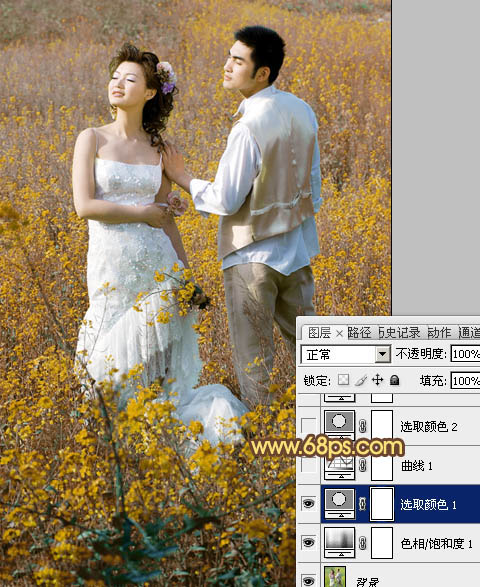 Photoshop打造柔和的金色花朵背景婚片6