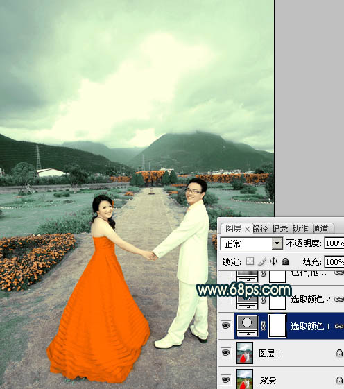 Photoshop打造古典青绿色外景婚片教程8