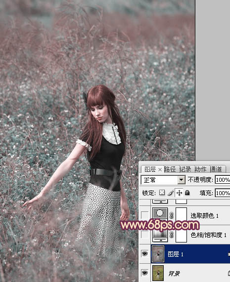 Photoshop给荒野人物照片调出柔美的粉红色3