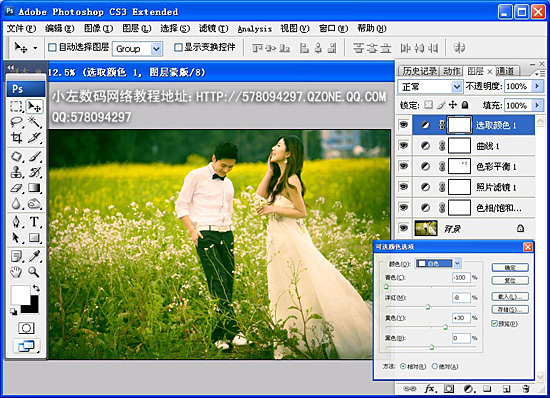 PhotoShop调色教程：给外景婚纱片调出淡黄绿色调效果7