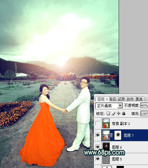 Photoshop打造古典青绿色外景婚片教程28