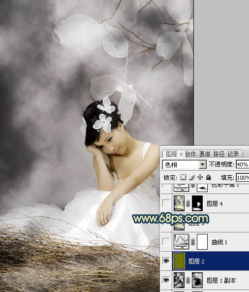 Photoshop打造古典暗青色室内人物图片5