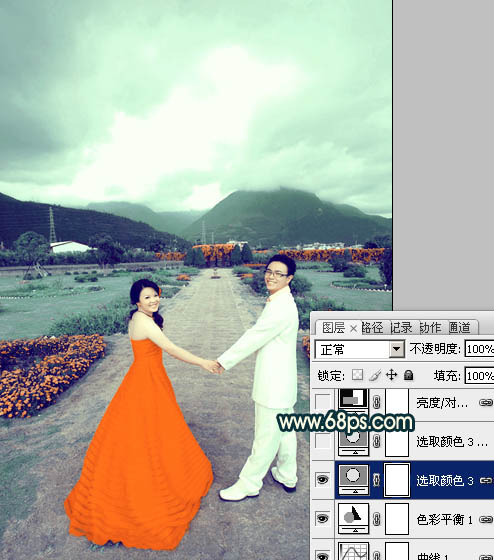 Photoshop打造古典青绿色外景婚片教程21
