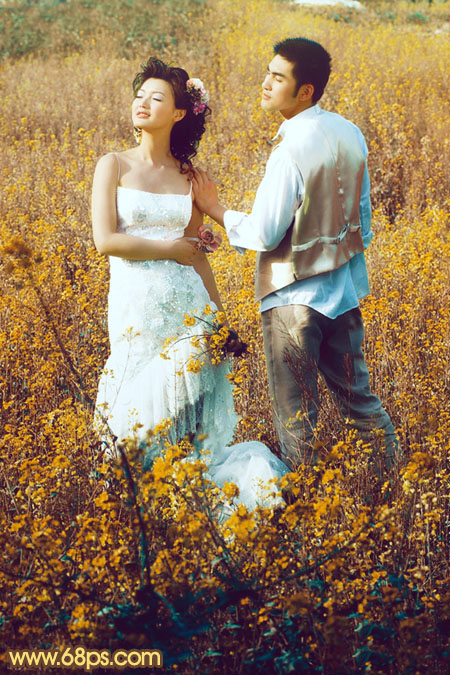Photoshop打造柔和的金色花朵背景婚片2