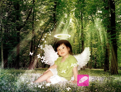 PS合成梦幻森林里的儿童天使照片1