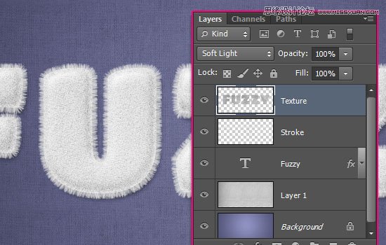 Photoshop巧用画笔和图层样式制作毛巾字12