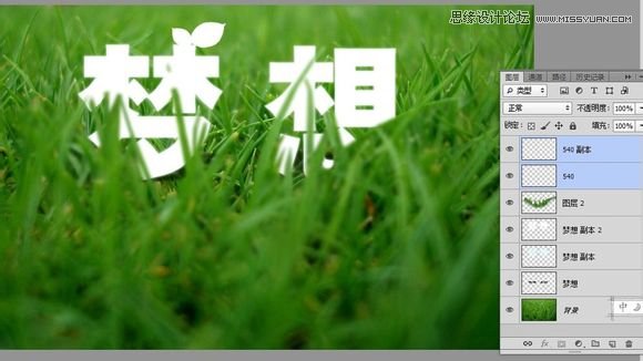 Photoshop制作春季草丛中梦想字体效果图9