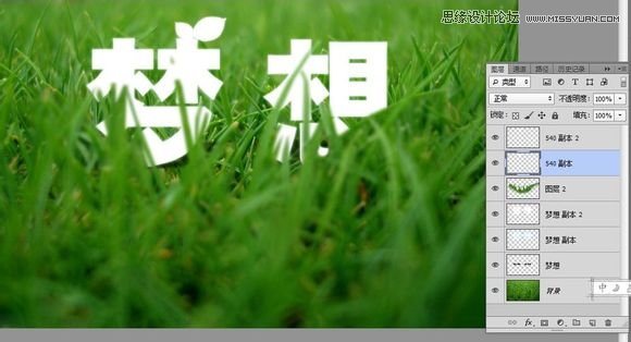Photoshop制作春季草丛中梦想字体效果图10