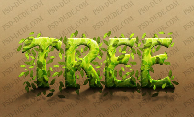 Photoshop打造有树叶装饰的绿色浮雕字1