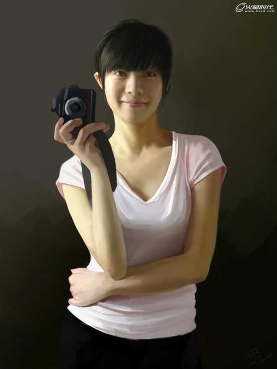 Photoshop鼠绘室内手拿相机的美女13