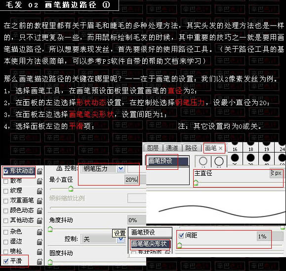 PS手绘利用画笔和路径制作飘逸自然的发丝2