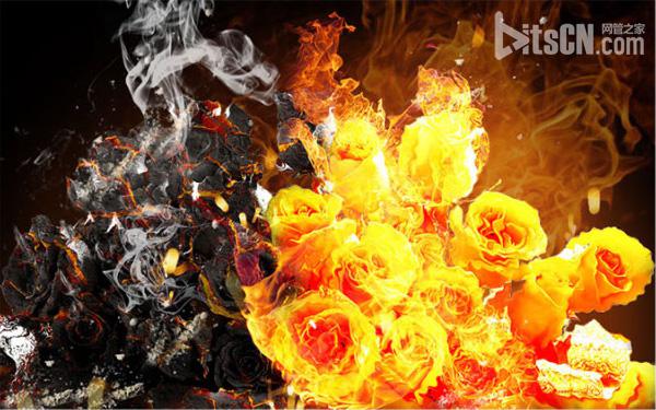 Photoshop合成制作烈焰中燃烧的火玫瑰效果1