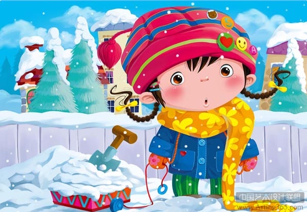 PS绘制可爱的雪地里的小女孩儿童插画绘制教程1