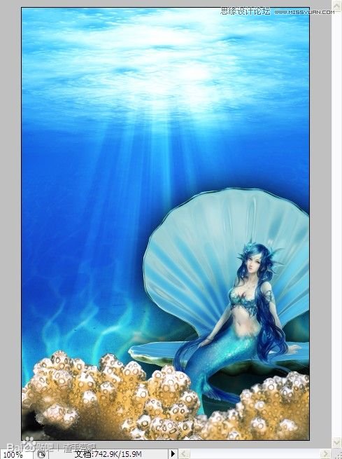 Photoshop合成在深海底的美人鱼海报效果26