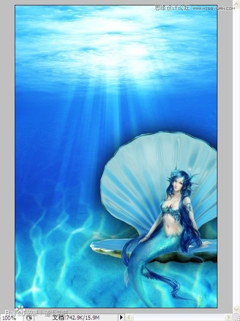 Photoshop合成在深海底的美人鱼海报效果20
